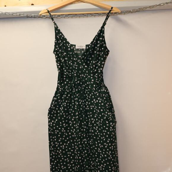 Kaileigh XSP Tall Jumpsuit Spaghetti Straps Green Floral Tie Waist Front Pocket - Picture 10 of 16